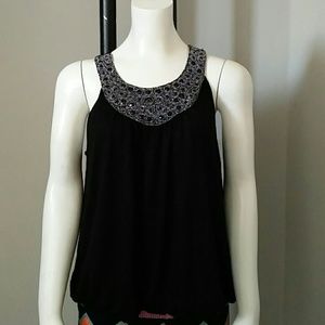 Women's Black Bling Neckline Sleeveless Top
